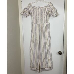 SAYLOR off shoulder multicolor gauze wide leg jumpsuit size XS